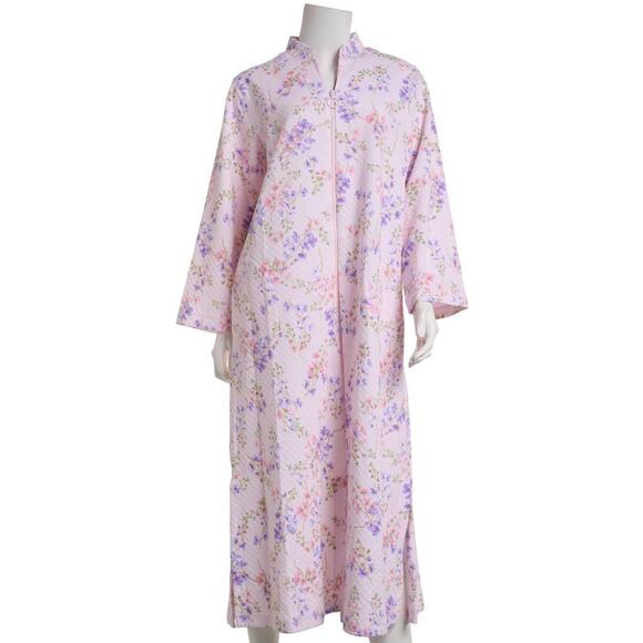 Brand New Miss Elaine Women's Size Medium White Floral Pink Lilac Robe - Picture 2 of 5